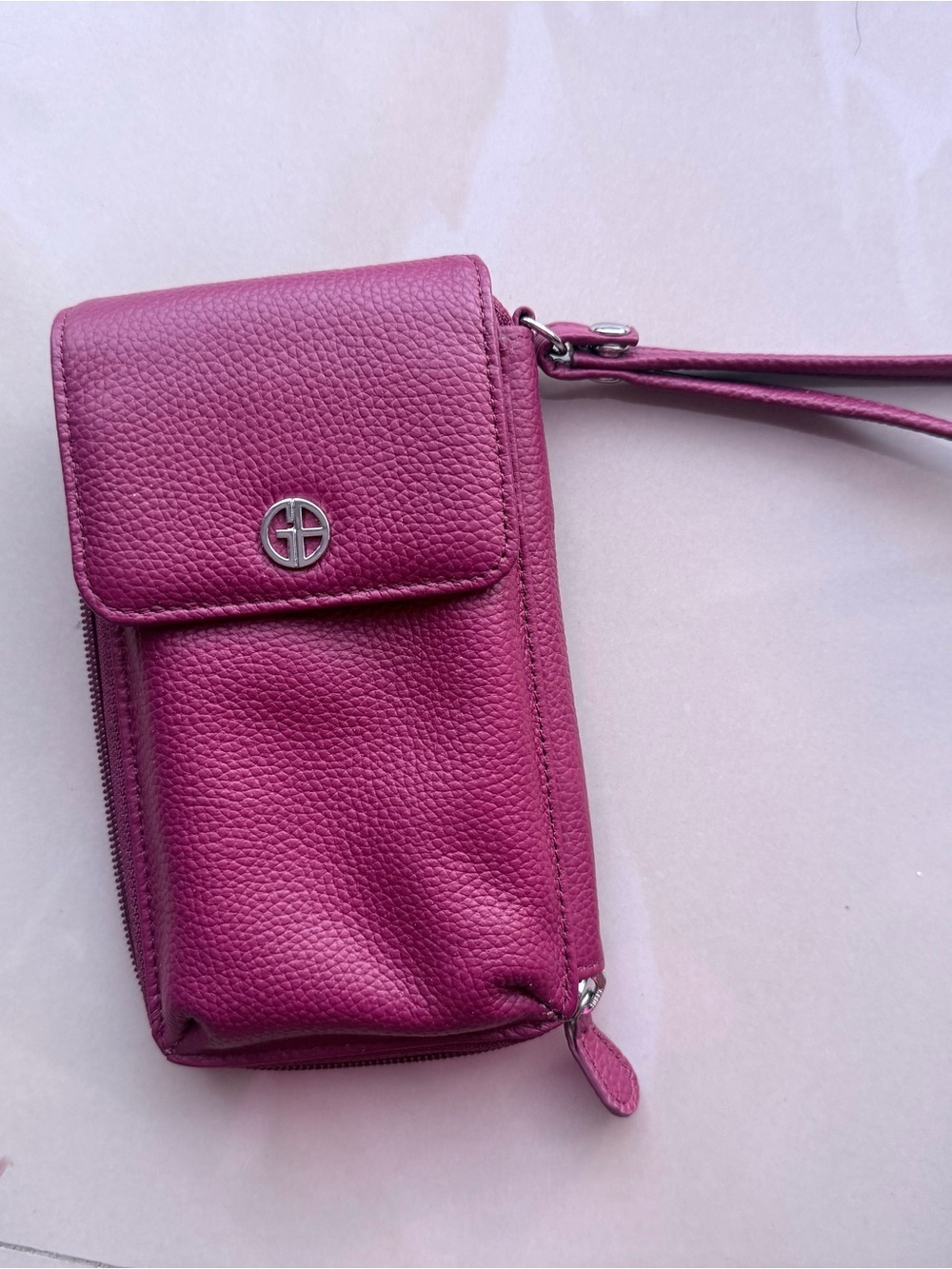 Giani Bernini Berry Pink Pebbled Leather Wristlet Wallet